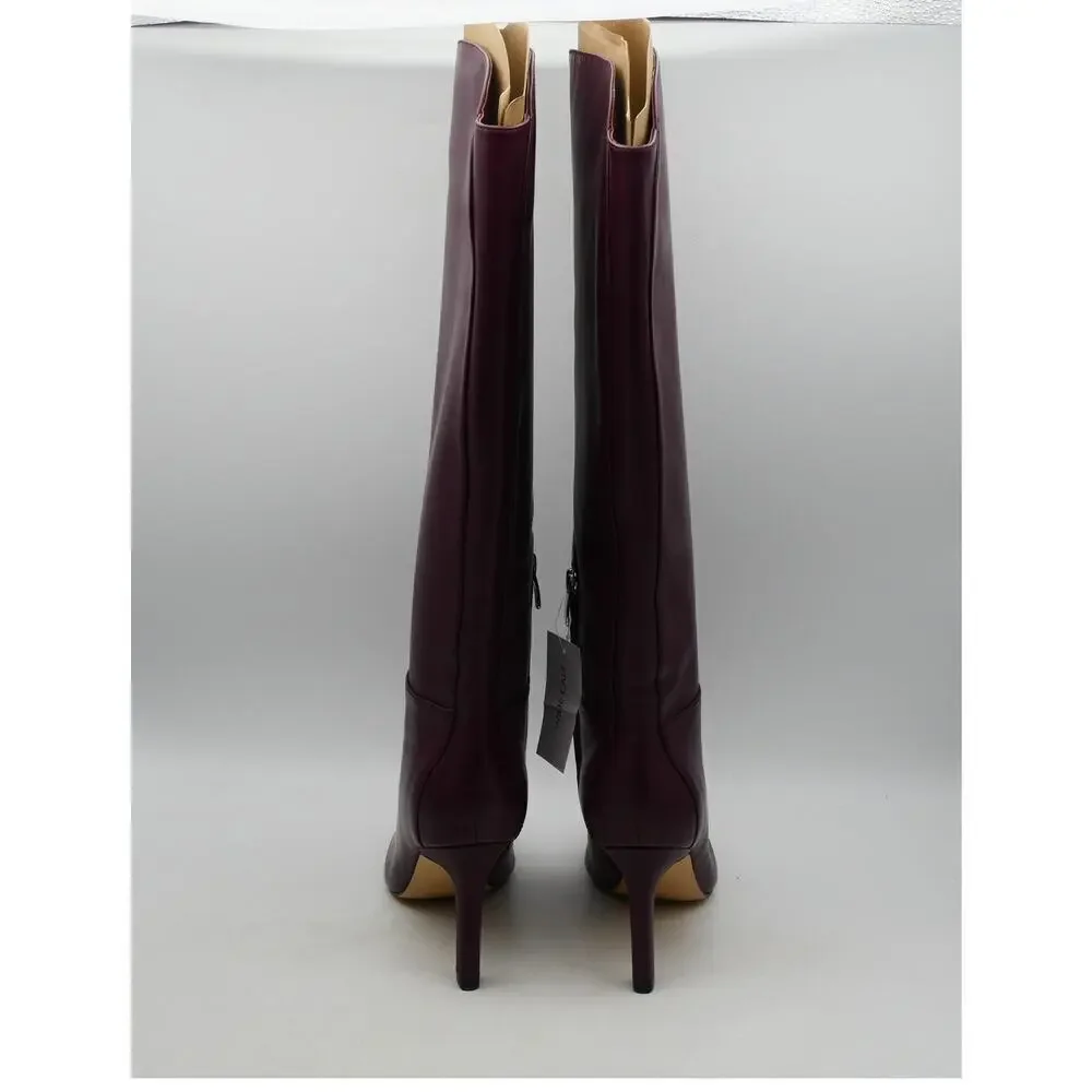 NEW Nine West Women's 5 WIDE CALF Sancha Knee High Boots Red Leather Heels